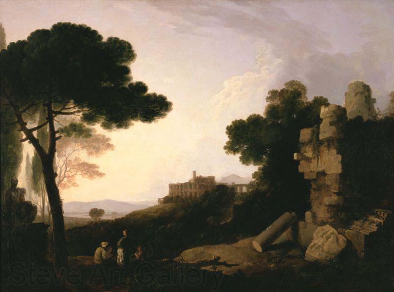 Richard Wilson Landscape Capriccio with Tomb of the Horatii and Curiatii, and the Villa of Maecenas at Tivoli Norge oil painting art